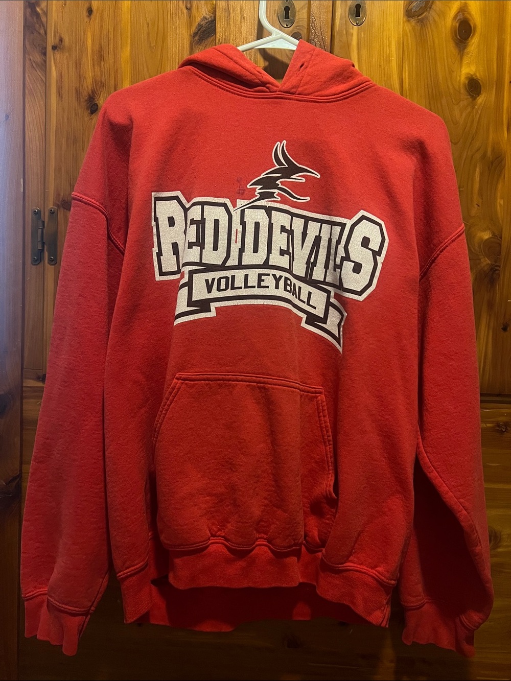 Gildan Red Pullover Hoodie with 'Red Devils Volleyball' Graphic